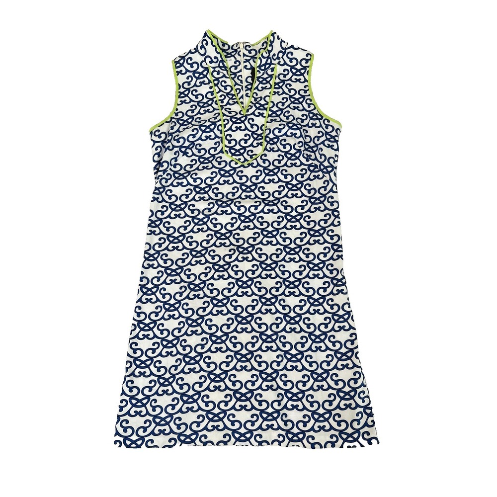 Vince Camuto Blue White Paisley Contrast Piping Dress Size 8